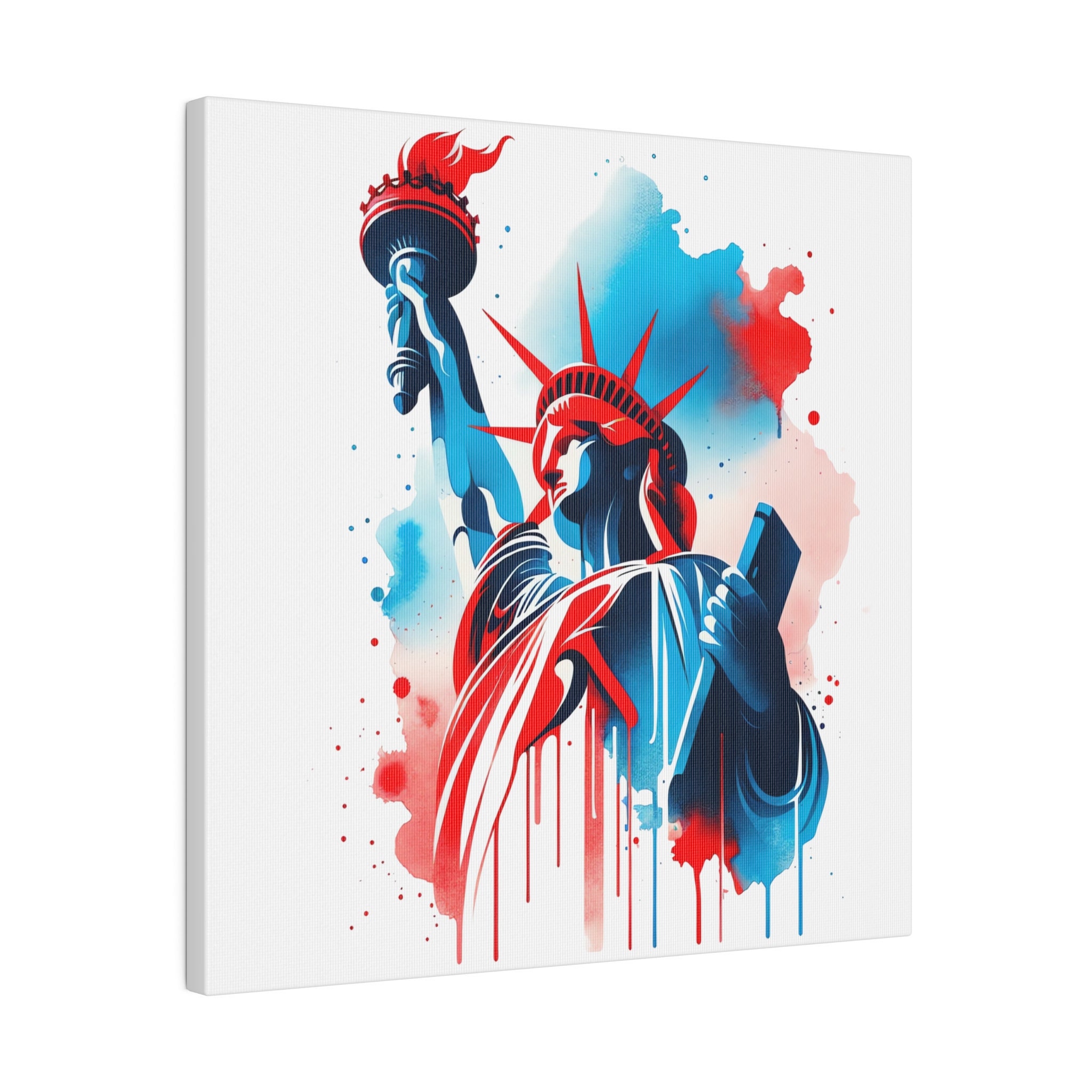 Statue of Liberty Watercolor Print, Patriotic Artwork Blue Red Wall Art