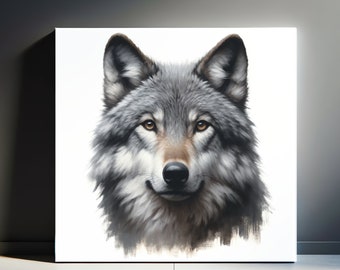 Intense Gaze of Gray Wolf Portrait Canvas Art for Wildlife Enthusiasts Rustic Home Interiors Forest Animal Nature Lifelike Wolf aesthetic