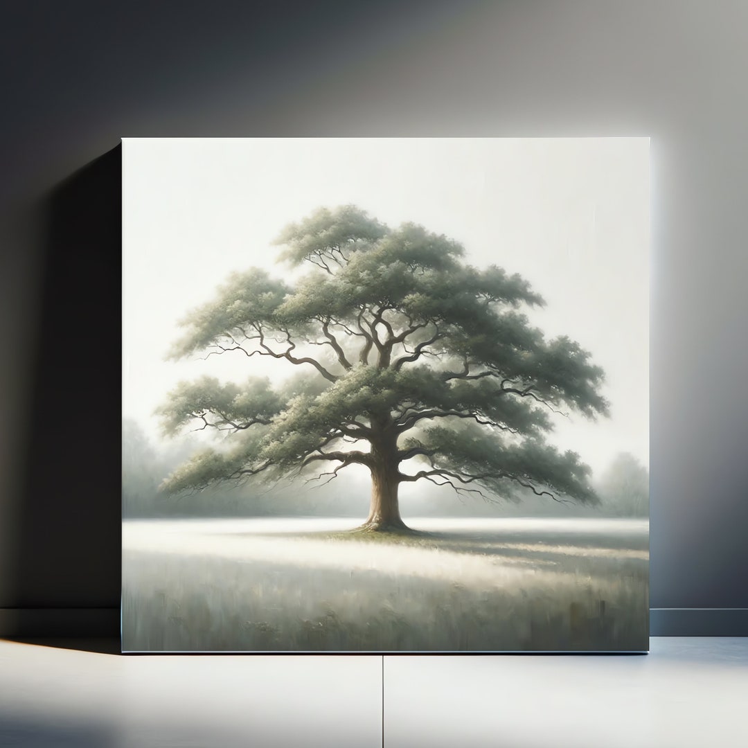 Timeless English Oak Tree Canvas Art Mistenshrouded Landscape for