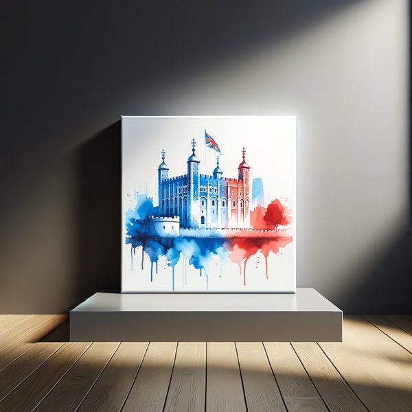 Tower of London Art, Watercolor Castle Print, British Landmark Painting, Historical Architecture Decor Travel Enthusiast Gift Royal Heritage