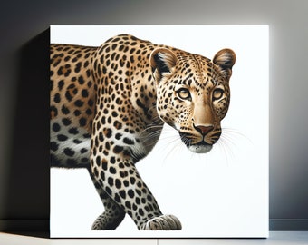 Stalking Leopard in Pristine Detail - Exotic Big Cat Canvas Art for Wildlife Admirers and Elegant Home Decor Savanna Predator Intense Gaze