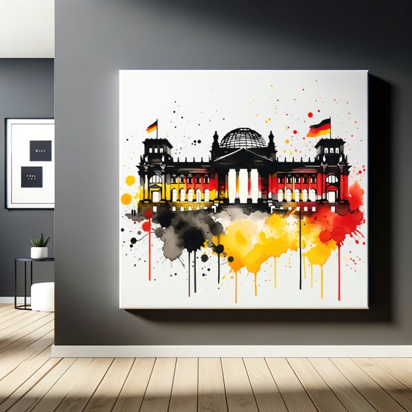 Berlin Bundestag Watercolor German Flag Modern Art World Travel Europe Splatter Paint Abstract Urban Style Contemporary Home Vibrant Colors