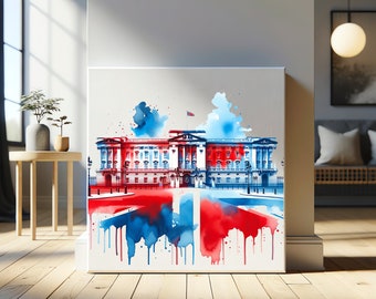 Buckingham Palace Art, London Landmark, Modern Watercolor, Urban Decor, Travel Enthusiast, British Icon, Royal Residence, Vibrant Wall Art