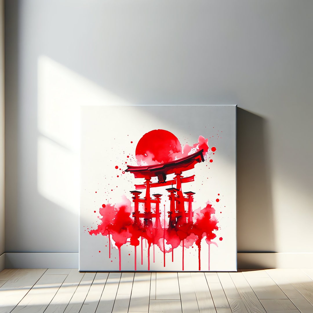 Japanese Torii Gate Post Abstract Red Watercolor Spiritual Landmark ...