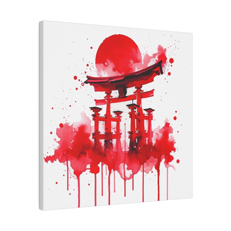 Japanese Torii Gate Post Abstract Red Watercolor Spiritual Landmark ...
