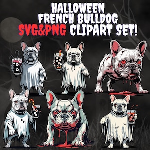 Happy Halloween French Bulldog Clipart Bundle - SVG & PNG Files