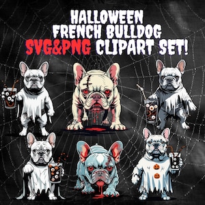Halloween Dog Clipart Set - Funny French Bulldog in Costumes - SVG PNG