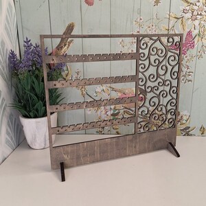 Wooden Jewellery Display Stand, Grey Earring Holder for Craft Fairs, Medium Portable Plywood Jewellery Holder for Studs, Holds 24 Pairs