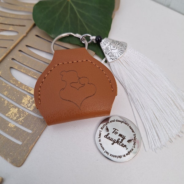 Mother and Daughter Pocket Hug Keyring, Inspirational Gift, Travel Safe Thinking of You Keyring, Double Sided Steel pocket hug keyring