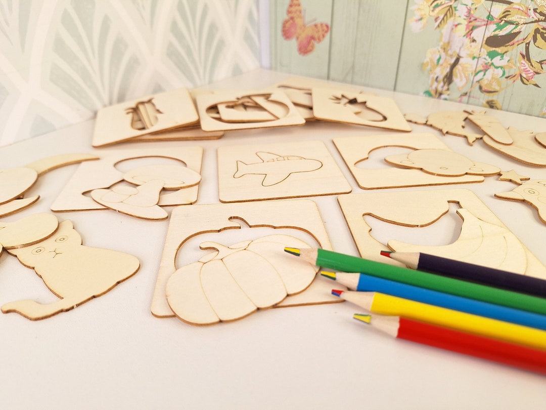 20xpcs Kids Wooden Drawing Stencils Kit, Drawing Stencils Featuring a ...
