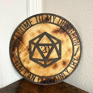 Dungeons and Dragons Wall Art | Rustic DnD Decor | TTRPGs | Burned Wood Finish | D20 Gift | DND Decor| Customizable| DnD art| Handcrafted