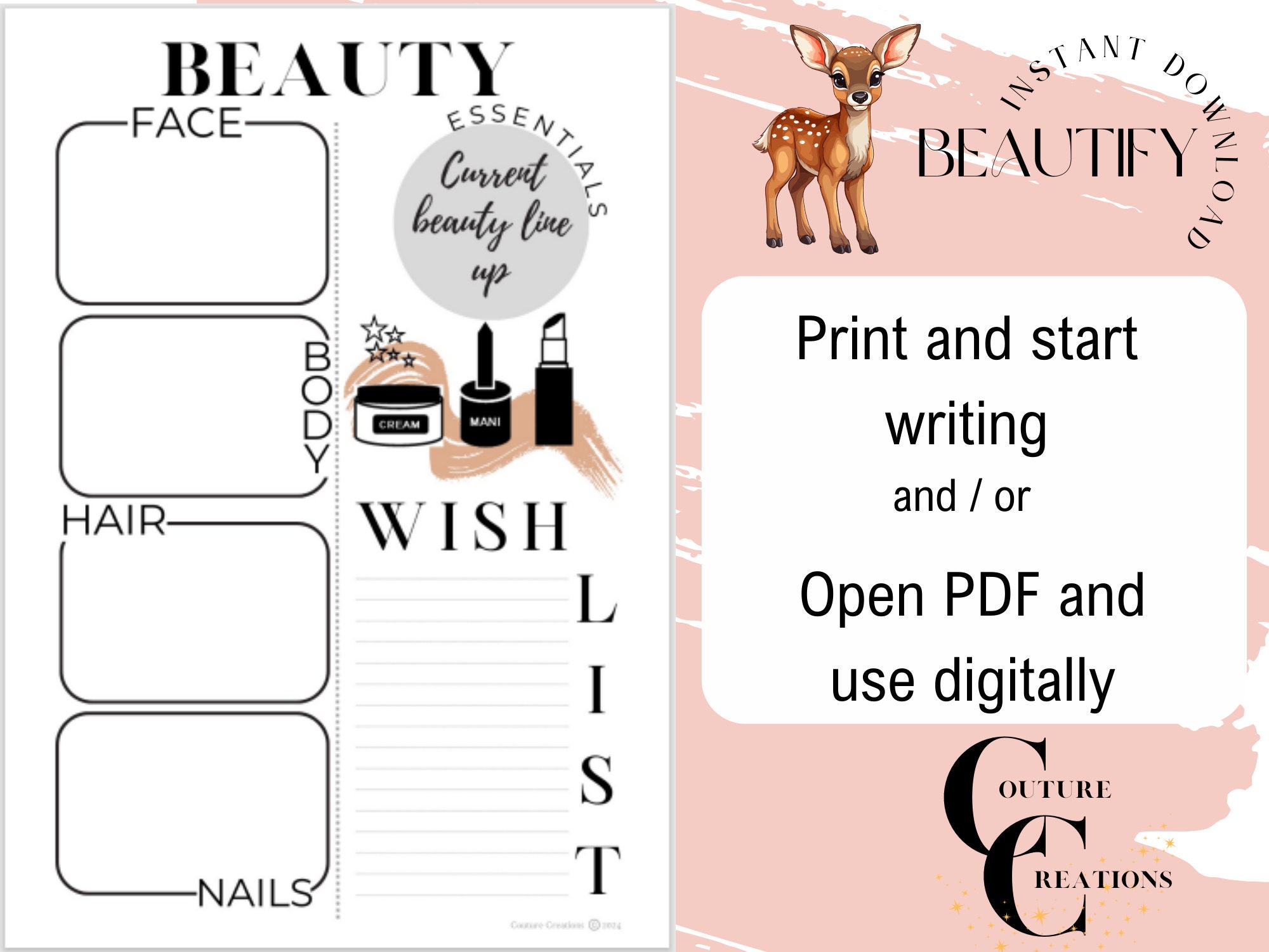BEAUTIFY Beauty Planner Printable and PDF Fillable Stylish Design ...
