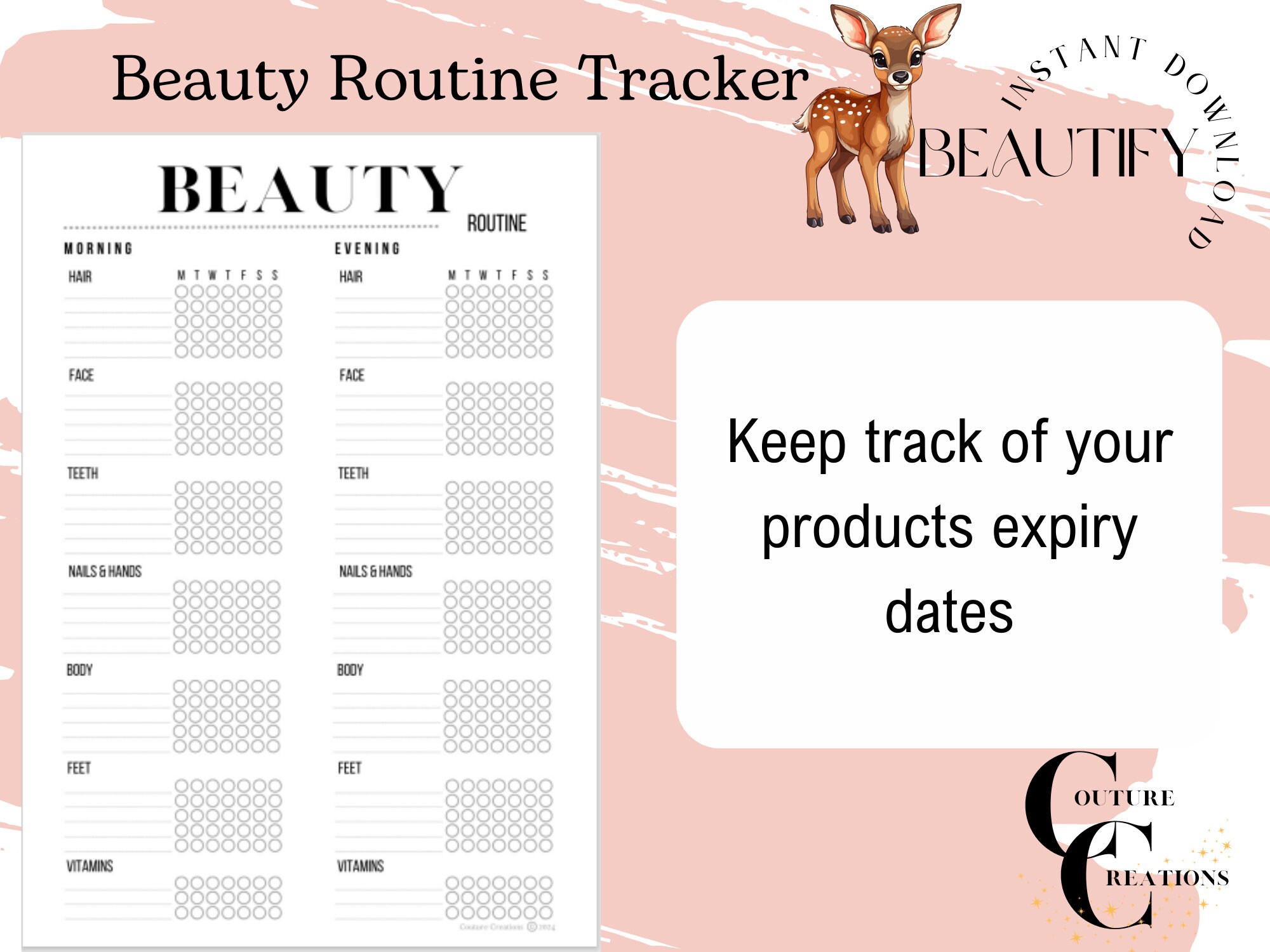 BEAUTIFY | Beauty Tracker | Printable and PDF Fillable | Stylish Design ...