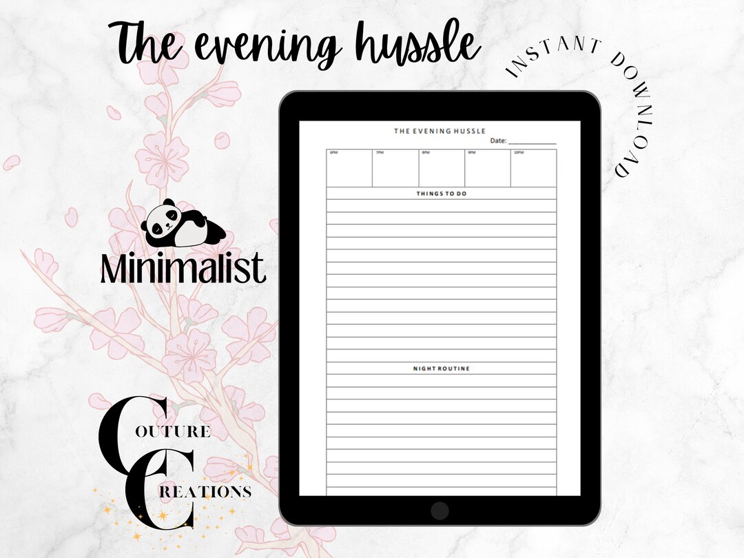 Evening Routine Fillable MINIMALIST Daily Planner Printable and PDF Fillable Evening Routine ...
