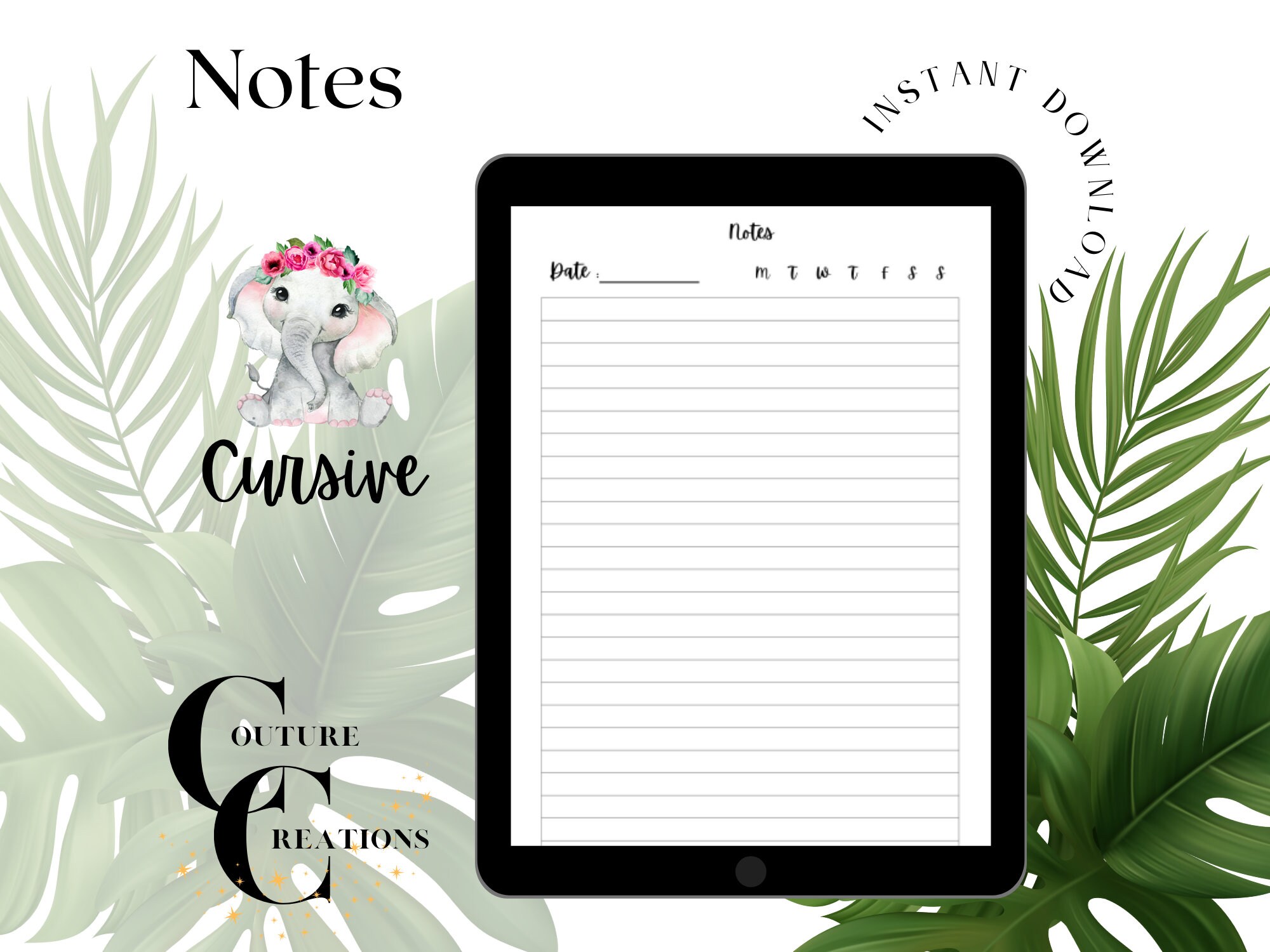 Cursive Highlight Notes CURSIVE Notes Printable and PDF Fillable Take Note Planning Minimal ...