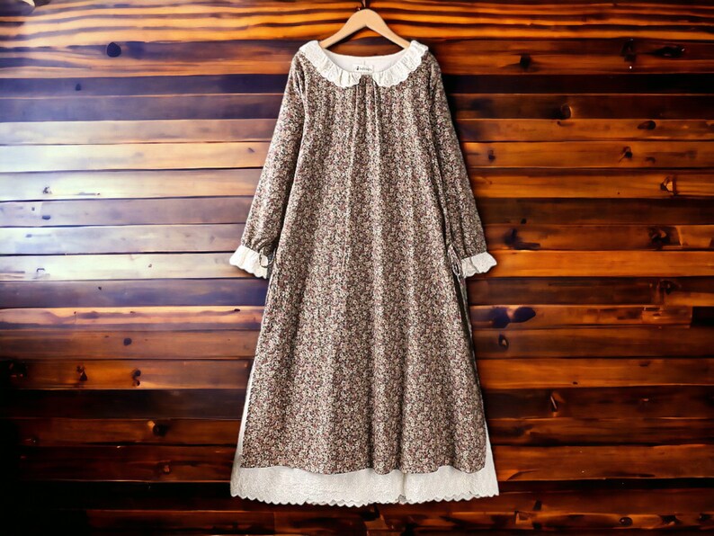 Long-Sleeved A-Line Dress Ruffled Cotton Clothing Women's Loose Apparel Coffee