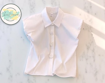 Loose Kawaii Blouse for Women | Flying Sleeve Shirt with Floral Buttons | Turn-Down Collar Casual Top | Cute Summer Outfit