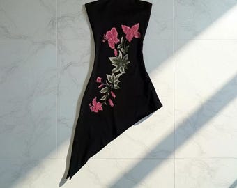 Floral Print Pull-On Dress | Tube Slim Waist Outfit | Knee-Length A-Line Silhouette | Irregular Hem Style | High Street Fashion Wear