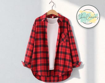 Loose Plaid Flannel Polo for Women | Collared Long Sleeve Shirt | Button Front Casual Top | Relaxed Fit Daily Outfit | Seasonal Fashion Wear