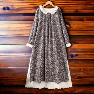 Long-Sleeved A-Line Dress Ruffled Cotton Clothing Women's Loose Apparel Blue