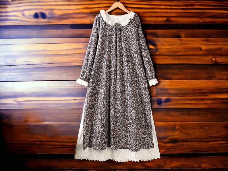 Long-Sleeved A-Line Dress Ruffled Cotton Clothing Women's Loose Apparel Blue