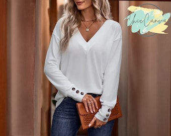 Ladies Plain Sweatshirts | Stylish Long Sleeve V-Neck Top | Fashionable Streetwear Outfit