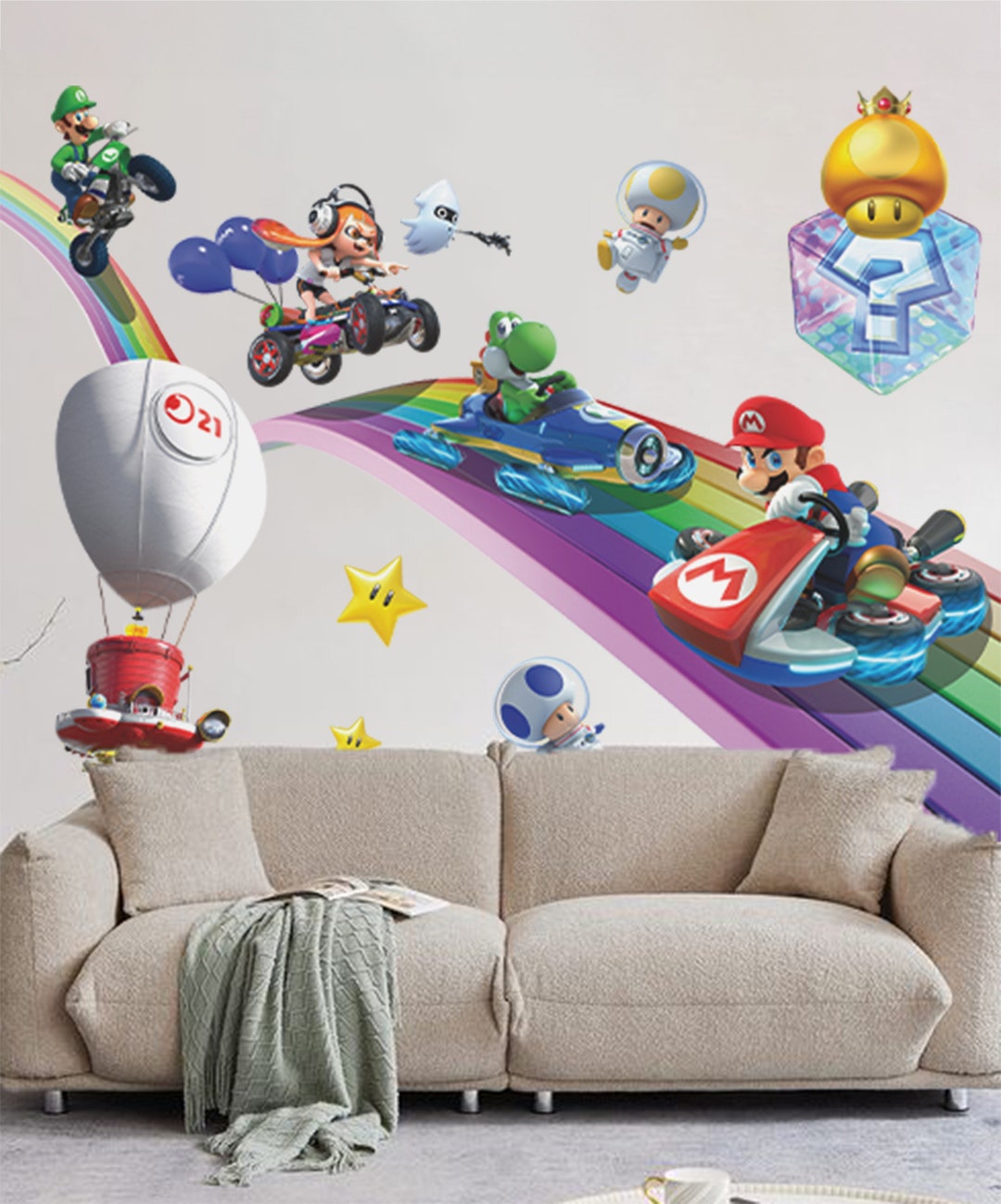 Peel and Stick Super Mario Wall Decal Mario Kart Wall Sticker Etsy