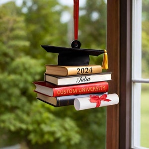Class of 2024 Ornament, Custom Graduation Ornament, Senior 2024 Gifts, Personalized Graduation Cap Ornament With Books, Graduation Gift image 1