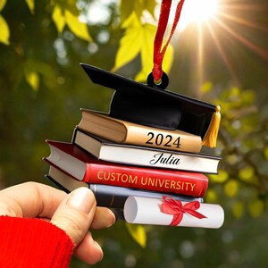 Class of 2024 Ornament, Custom Graduation Ornament, Senior 2024 Gifts, Personalized Graduation Cap Ornament With Books, Graduation Gift image 2