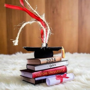Class of 2024 Ornament, Custom Graduation Ornament, Senior 2024 Gifts, Personalized Graduation Cap Ornament With Books, Graduation Gift image 3