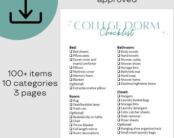 College Dorm Checklist - College Essentials Packing List - Ultimate Dorm Room Printable List - Freshmen College Supplies