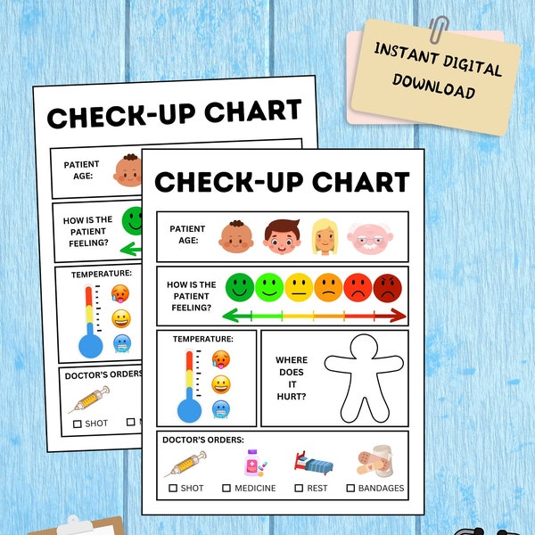 Pretend Play Patient Check-Up Chart, Doctor Pretend Play Printable, Dramatic Play - INSTANT DIGITAL DOWNLOAD