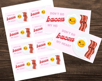 Bacon Valentines - Kids Valentine’s Cards, Valentine’s Treat Tags, Bacon & Eggs - INSTANT DIGITAL DOWNLOAD