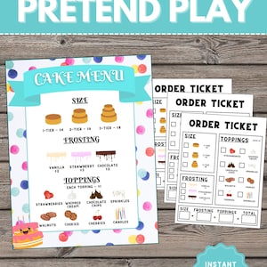 Pretend Play Kuchen-Menü-Set, Kuchenbäckerei, Kuchen-Pretend-Play-Set zum Ausdrucken, dramatisches Spiel - SOFORTIGER DIGITALER DOWNLOAD