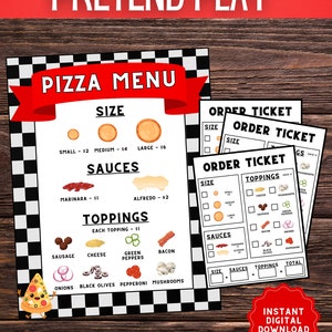 Conjunto de menús de pizza de juego de simulación, juego de restaurante de pizza, juego de simulación de pizza imprimible, juego dramático - DESCARGA DIGITAL INSTANTÁNEA