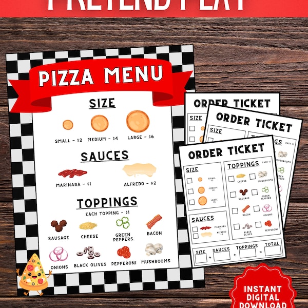 Pretend Play Pizza Menu Set, Pizza Restaurant Play, Pizza Pretend Play Printable, Dramatic Play - INSTANT DIGITAL DOWNLOAD