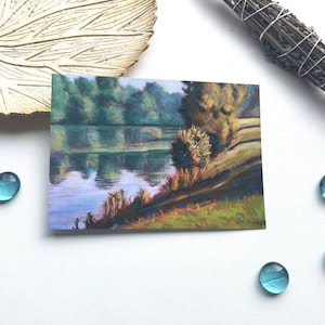 Carte postale, carte de vœux, reproduction d'art, paysage de rivière, pastel, art feng shui