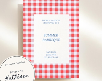 Gigham Summer BBQ Invitation - Editable Canva Template
