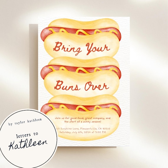 Bring Your Buns Over Hotdog BBQ Invite (Canva Template)
