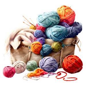 57 Knitting Crochet with Yarn Clipart, Knitting and Yarn Bundle, High Quality Transparent PNG, Paper craft, Junk Journals, Digital download
