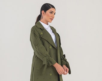 Nidal Women Oversize Trenchcoat Khaki Patterned