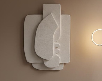 Scultura da parete minimalista, Arte murale in gesso, Arte Wabi Sabi, Arazzo da parete moderno, Dipinto murale bianco, Regalo per inaugurazi