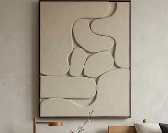 Moderne Abstrakte Wandskulptur – Minimalistische 3D-Kunst in Beige und Weiß für Elegante Häuser, Perfektes Einweihungsgeschenk