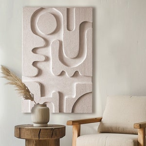 Peinture 3D Moderne: Art Mural Unique en Relief, Plâtre Sculptural, Déco Murale Blanc Sable - Cadeau Idéal Fait Main Pendaison de Crémaillèr