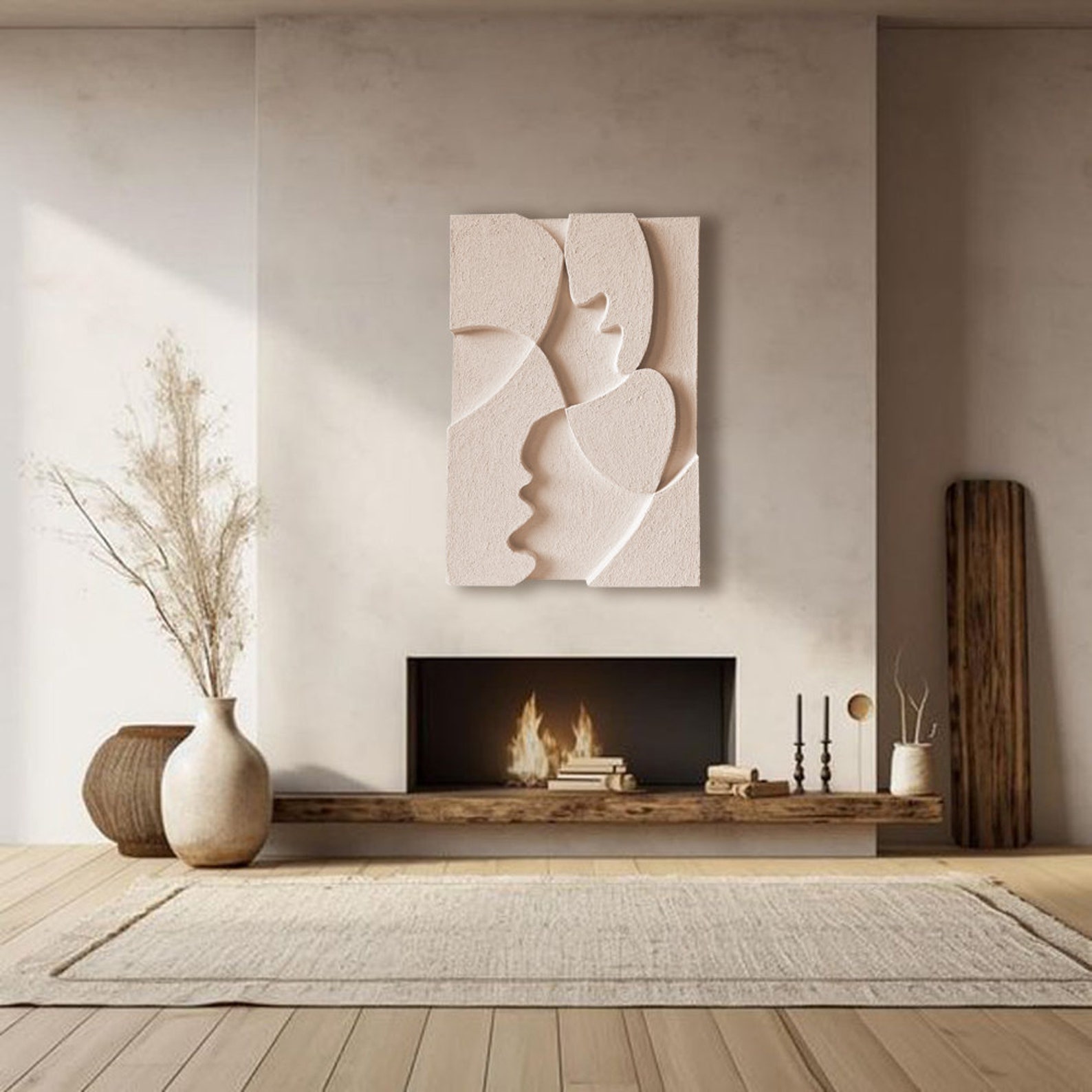 Modern Textured Wall Art - Sandy White Plaster Sculpture - 3D Relief ...