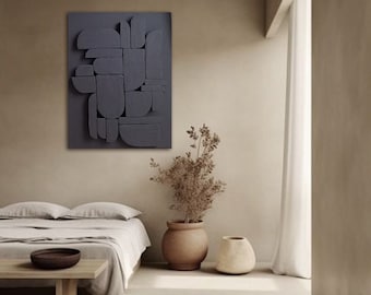 Unique Framed 3D Painting: Modern Texture, Plaster Art, Geometric Wall Decor