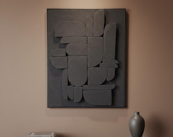 Unique Framed 3D Painting - Modern Sculptural Painting - Plaster Wall Art - Geometric Wall Decor