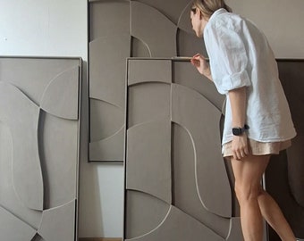 Textured Plaster Wall Art - Modern Geometric Sculpture - Abstract Relief - Housewarming Gift