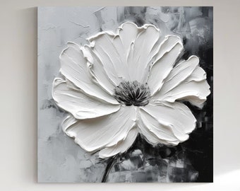 100% handmade, large white flower texture 3D art palette knife, simple acrylic painter home flower wall home bedroom living room decoration