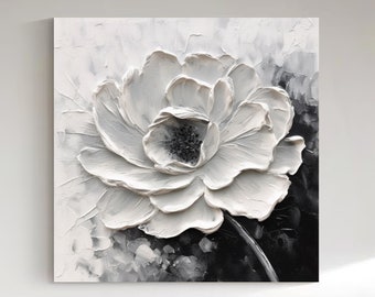 Large white flower texture, 100% handmade, heavy texture simple art, simple acrylic painting flower wall home bedroom living room decoration